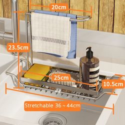 Stainless Steel Telescopic Sink Rack - Expandable Storage Drain Basket Sponges Caddy for Hygienic Organization-Black

