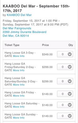 2 Sunday Kaaboo Festival tickets