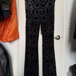 Zara Women's Y2K velvet burnout boho glitter flare pants Size Xl