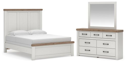Savonport White/Brown Queen Panel Bed, Dresser and Mirror