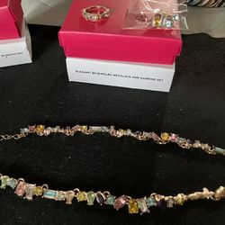 Beautiful Multi Stone Necklace, Earrings And Ring