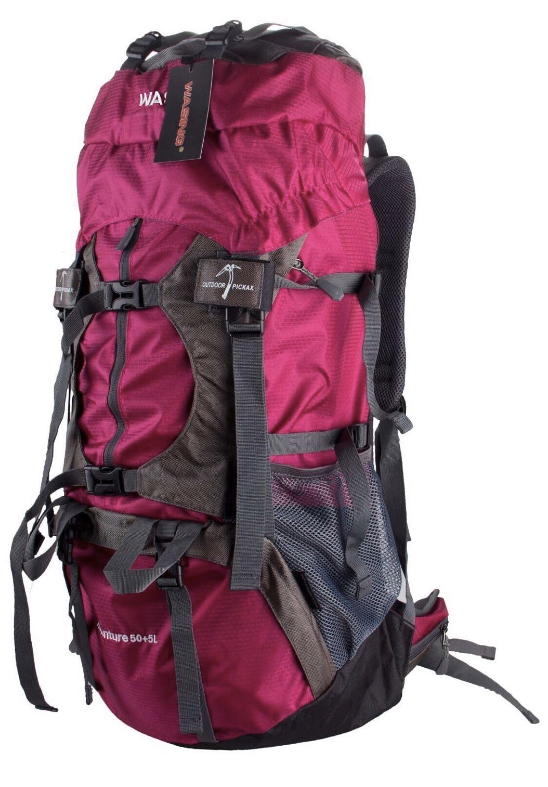 *NEW* 55L Internal Frame, Hiking, Travel, Climbing, Camping Backpack with Rain Cover, Fuchsia