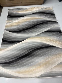 Gray Beige Wave Pattern Area Rug