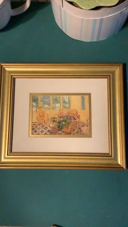 Charming Impressionist Print Art framed Ornate Gold with Mat