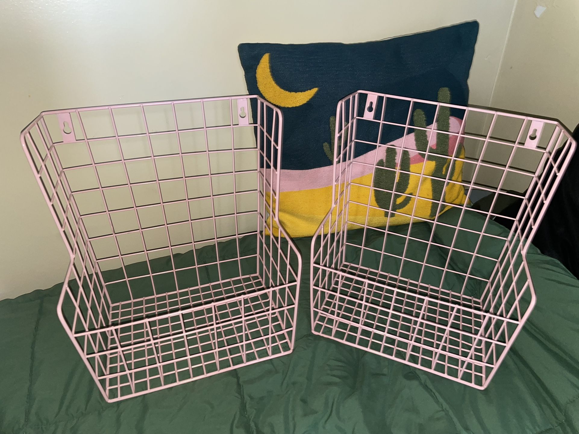 Pink Wire Wall Baskets - Set Of 2