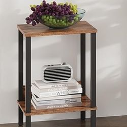 End Table, Side Table,  Nightstands with 2-Tier Storage Shelves, Sofa Table for Small Space