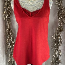 Maurices 24/7 Red Eyelet Trim Tank Top Medium Boho Chic