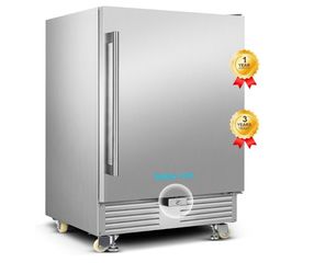Outdoor Refrigerator 24 Inch, Undercounter Beverage Fridge with Wheels, 180 Cans Waterproof Stainless Steel Fridge for Outdoor Kitchen and Patio