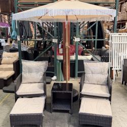 Sales Free Umbrella!! New 5 pcs Outdoor Patio Set Chair Table Ottoman Chaise Footstep
