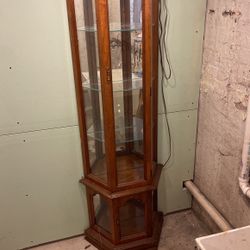Oak cabinet, with three Glass shelves and light