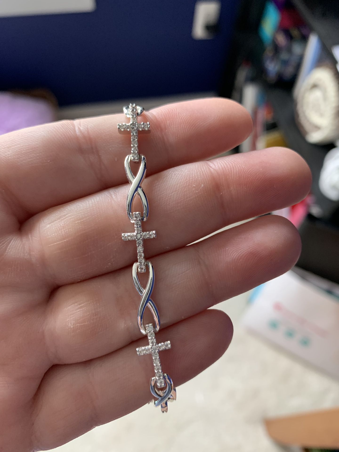 Sterling silver cross bracelet with heart