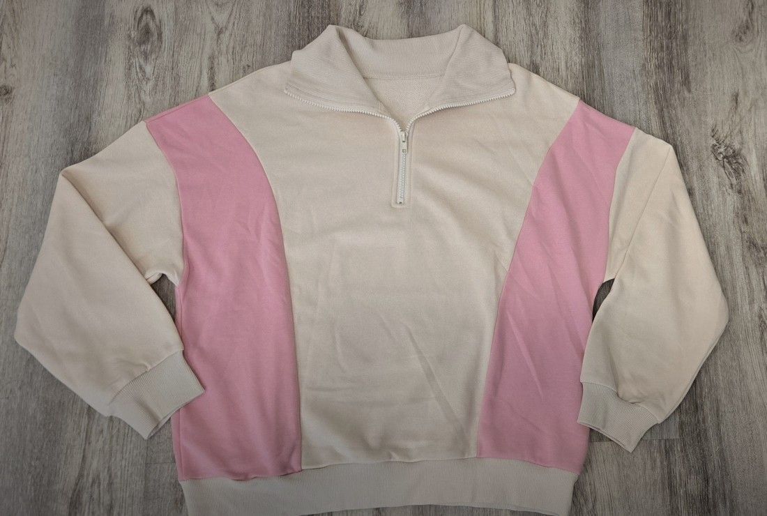 Women's Light Pink Half Zip Sweatshirt Large 