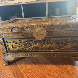 Hand carved wood horse trunk