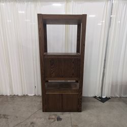 Brown Wood Ladder-Style Bookcase with Enclosed Storage