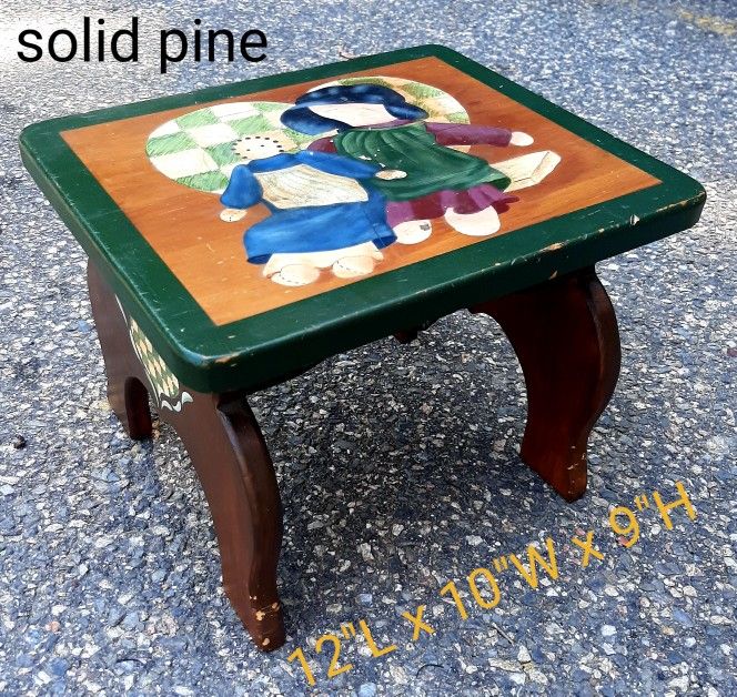 Custom Painted Vintage Pine Stool /Wooden Foot Stool / Quality Furniture