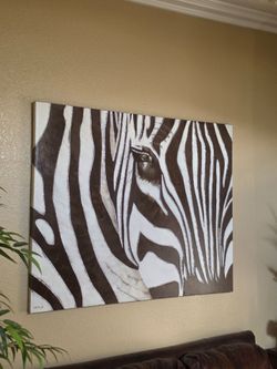 Zebra Canvas Framed Picture. 4'x5'.