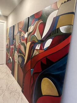 Large 3 Piece Painting Excellent Condition 