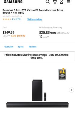 Samsung Soundbar w/ Bass Boost / HW-B650.