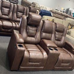 Brown Power Reclining Living Room Set Sofa And Loveseat 