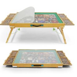1500 Pieces Puzzle Table with Legs,34.25" x 25.2" Wooden Jigsaw Puzzle Board with 4 Drawers & Cover,3-Tilting Angles