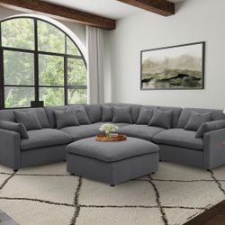 NEW 6-PIECE UPHOLSTERED MODULAR SECTIONAL SOFA CHARCOAL- SHOP NOW PAY LATER 