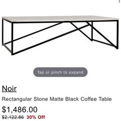 Rectangular Stone Matte Black Coffee Table