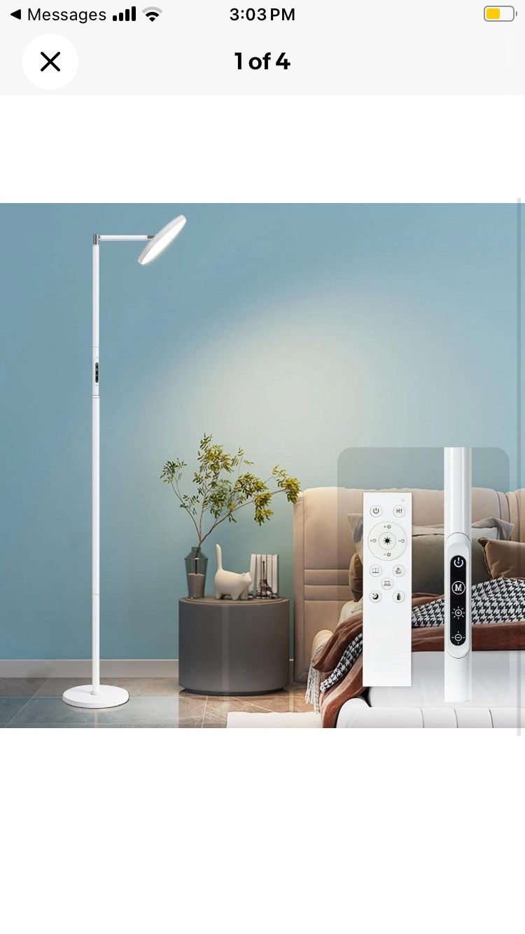 Modern Eye-Care LED Floor Lamp,72" White Standing Lamps with Remote & Touch