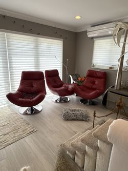 Red Leather Chairs-swivel, Designer, 4