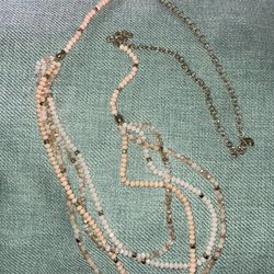Loft Goldtone And Peach Glass Beaded Necklace 