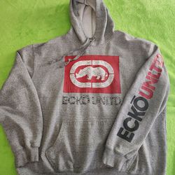 Ecko Unltd. Grey fleece pullover hoodie graphic print arm graphic men's/women's Size XL