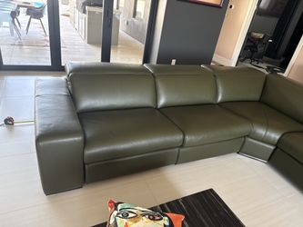 CUSTOM OLIVE GREEN COPENHAGEN LEATHER SECTIONAL