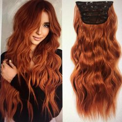 Copper Red Clip In Long Wavy Hair Extensions