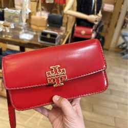 Tory Burch Britten Smooth Chain Wallet w/Wristlet, Color Red