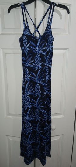 Cute Navy Blue Strappy Pineapple Print Maxi Dress