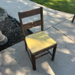 Vintage wooden side chair with distinctive 2-slat back with geometric cutout design on center rail