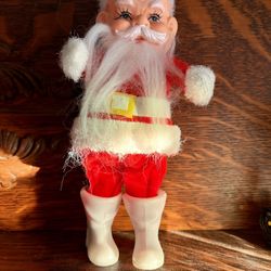 Santa 1950’s Vintage Felt Suit -Rubber Face -White Boots-Made in Japan-8”