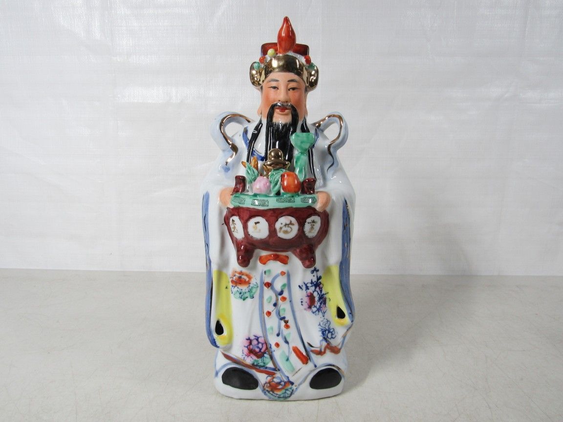Chinese Zao Shen Kitchen/Stove God Mid Century Porcelain Statue 12"