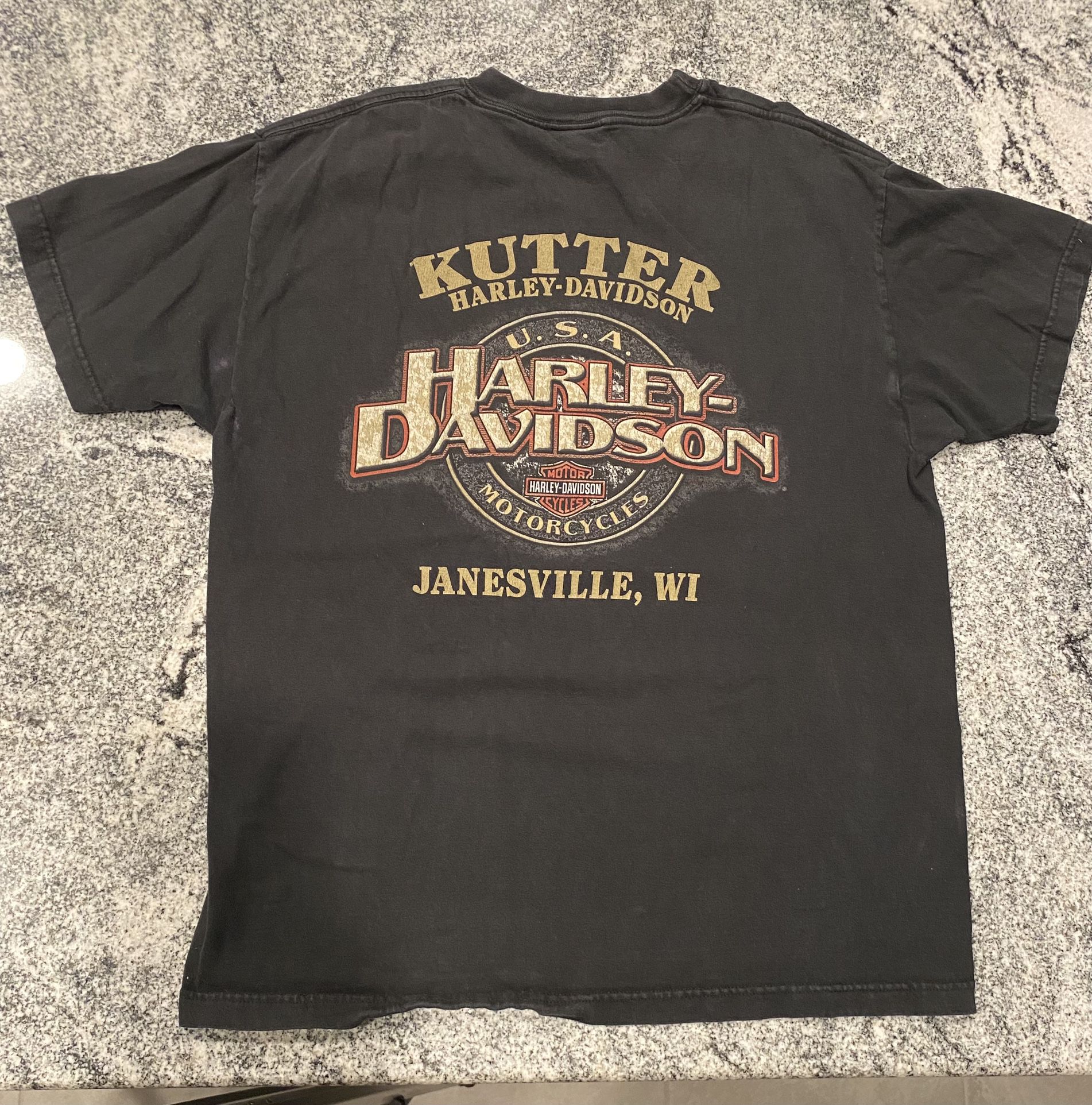 Vintage Harley Davidson Kutter Janesville WI Shirt Motorcycle Men's Size Large. No rips or holes