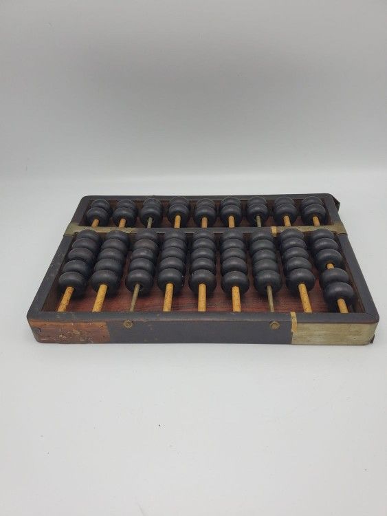 Vintage Chinese Wooden Abacus 13 Rods with Brass Corners