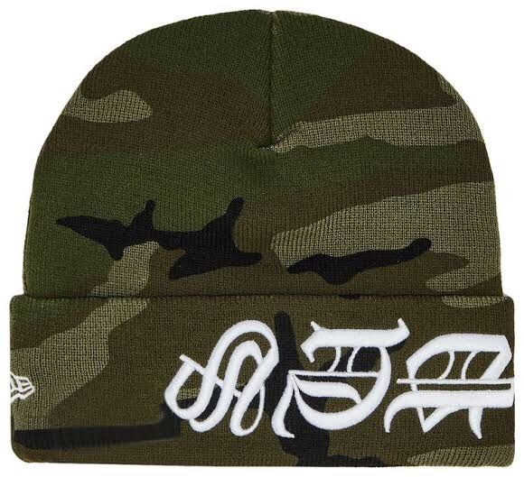 Supreme New Era Blackletter Beanie Woodland Camo