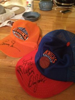 Vintage NY Knicks signed SnapBack and 2000 autograph hat