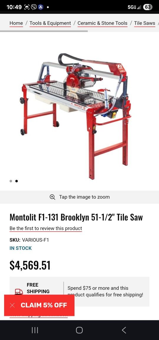 Montolit F1-131 Brooklyn 51-1/2" Tile Saw