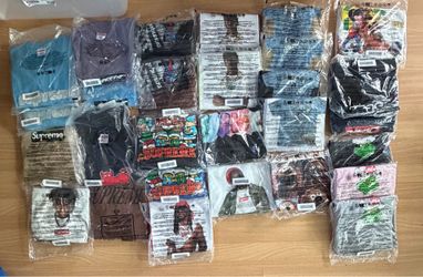Supreme Tees Size Medium and Size Large ***ALL SEALED IN BAG*** ***OPEN TO TRADES IN SEALED POKEMON BOXES*** 28 Large 19 Medium