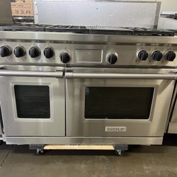 Wolf 48”Wide Dual Fuel Range Stove In Stainless Steel 