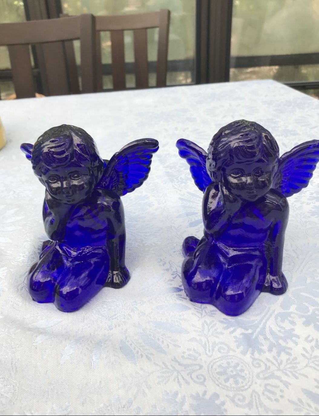 Vintage Cobalt Blue Glass Angel/Cherubs Candle Sticks Holders