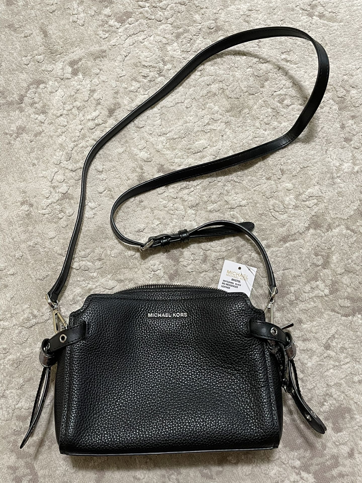 Michael Kors Black Leather Messenger Bag
