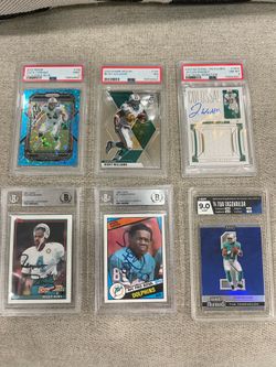 Miami Dolphins PSA graded and autographed lot of 6 football cards