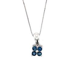 14k Blue Diamonds Flower Pendant Necklace 