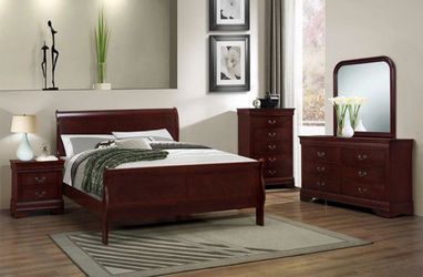 NEW QUEEN 4pc BEDROOM FURNITURE SET DRESSER MIRROR NIGHTSTAND BEDFRAME WITH FREE DELIVERY PAY ON ARRIVAL