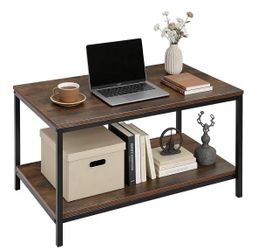 Industrial Coffee Table with Storage Shelf for Living Room, Wood Look Accent Furniture with Vintage Wooden Board Stable Metal Frame Cocktail Table 2-T